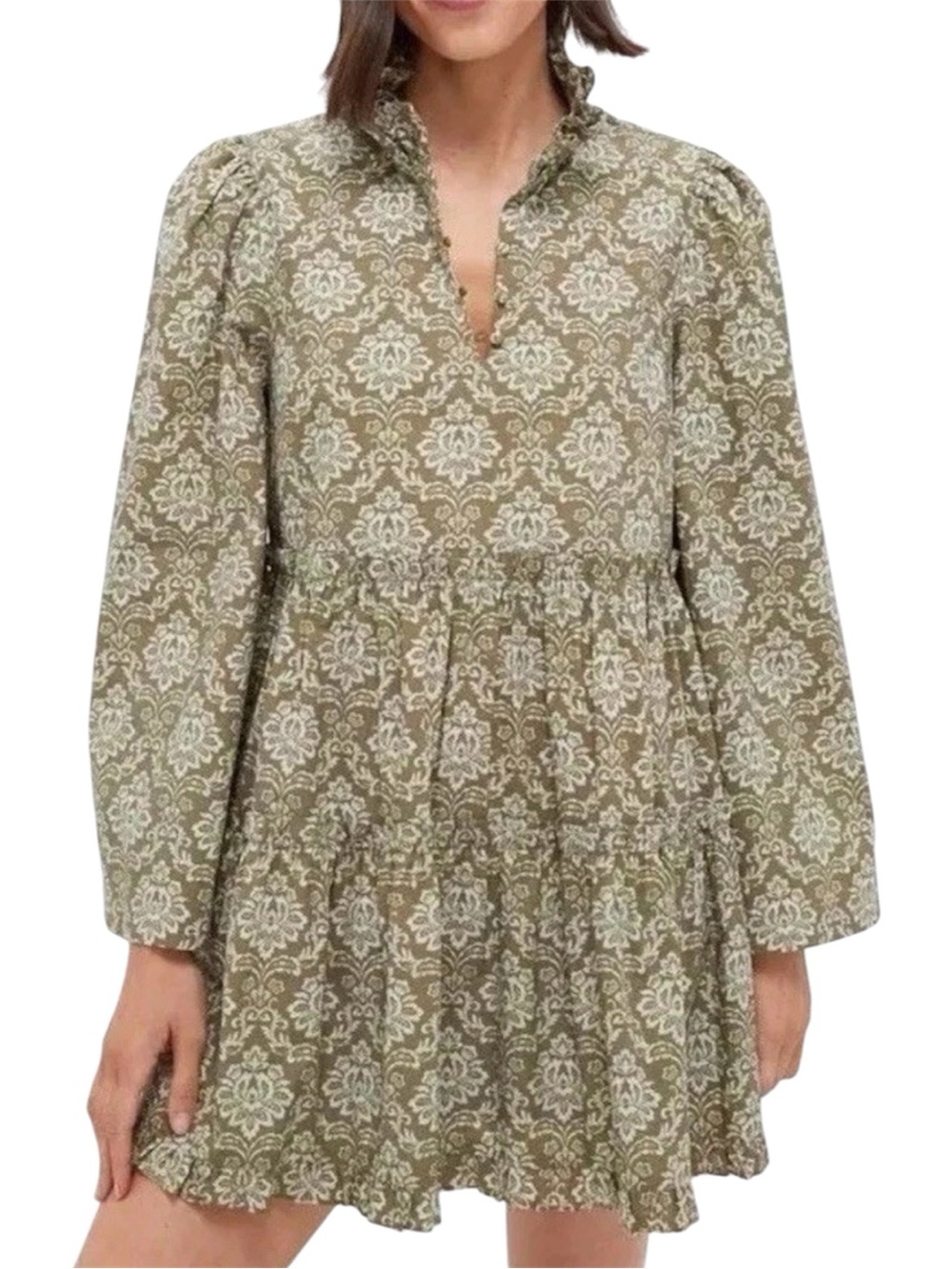 Hyacinth House by Tuckernuck Olive Green Floral Boho Mini Dress Size XL NWT